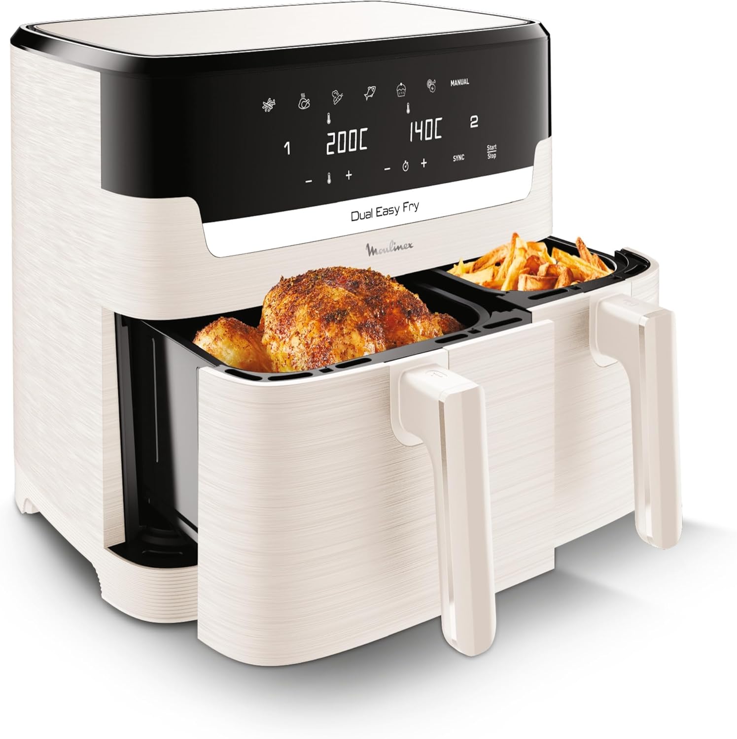 Moulinex Easy fry Collection Ivoire, 8L, Jusqu'à 8 personnes, 6 Programmes intuitifs, Air Fryer, Repas complet, synchronisation, Économie d'énergie, Application dédiée, EZ901AF0