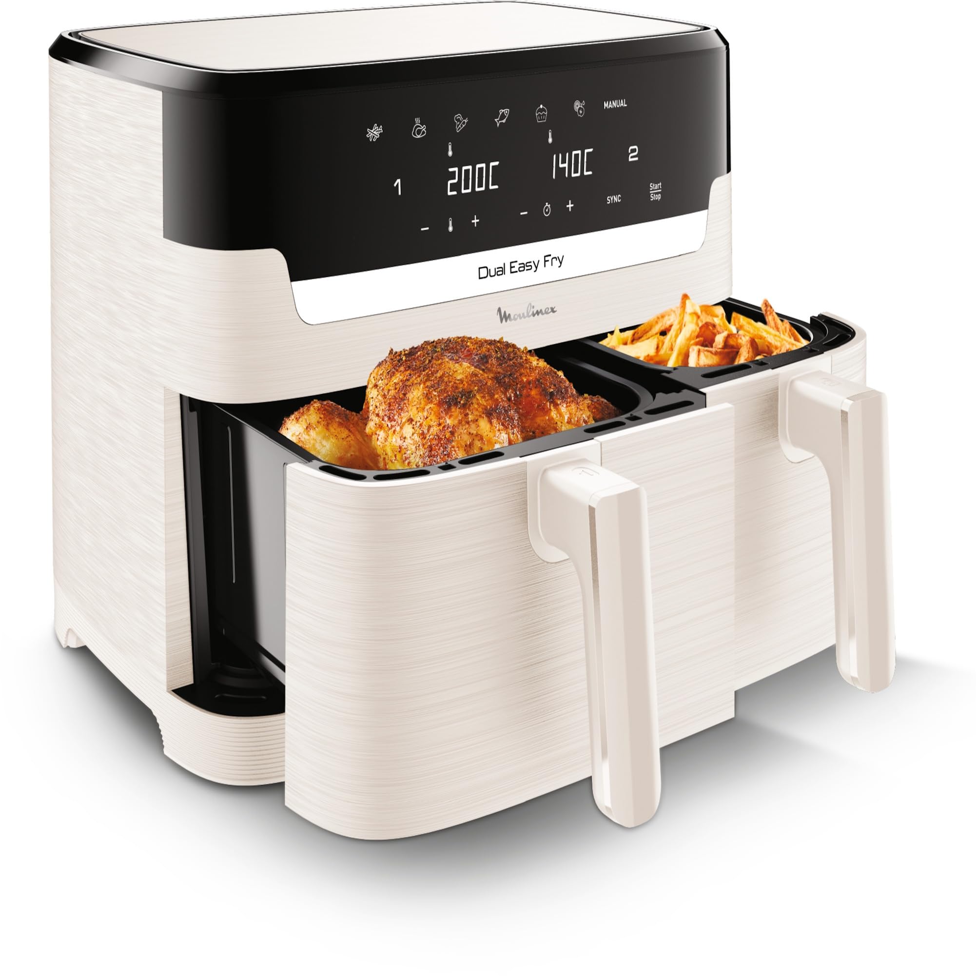 Moulinex Easy fry Collection Ivory, 8L, Up to 8 people, 6 Intuitive Programs, Air Fryer, Full Meal, Sync, Energy Saving, Dedicated App, EZ901AF0