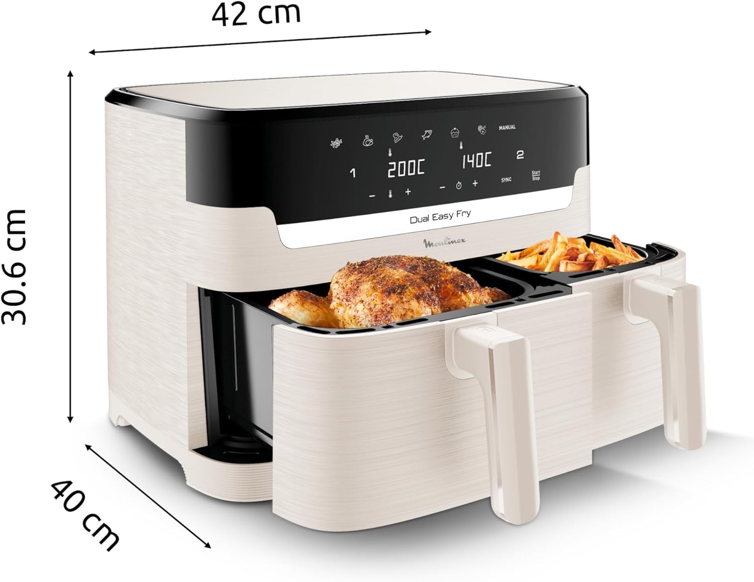 Moulinex Easy fry Collection Ivoire, 8L, Jusqu'à 8 personnes, 6 Programmes intuitifs, Air Fryer, Repas complet, synchronisation, Économie d'énergie, Application dédiée, EZ901AF0