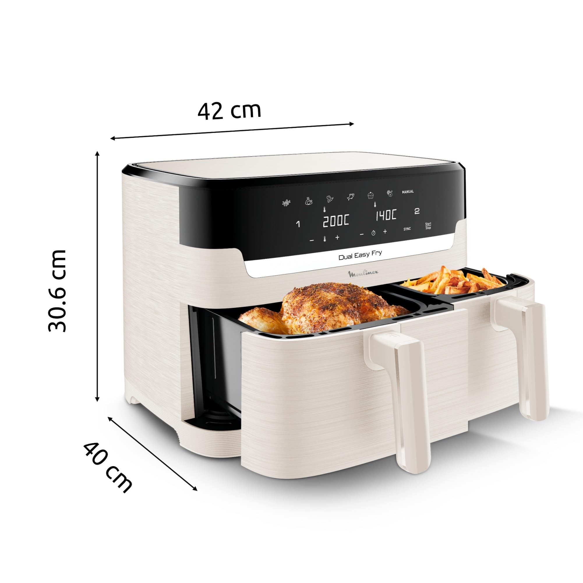 Moulinex Easy fry Collection Ivory, 8L, Up to 8 people, 6 Intuitive Programs, Air Fryer, Full Meal, Sync, Energy Saving, Dedicated App, EZ901AF0
