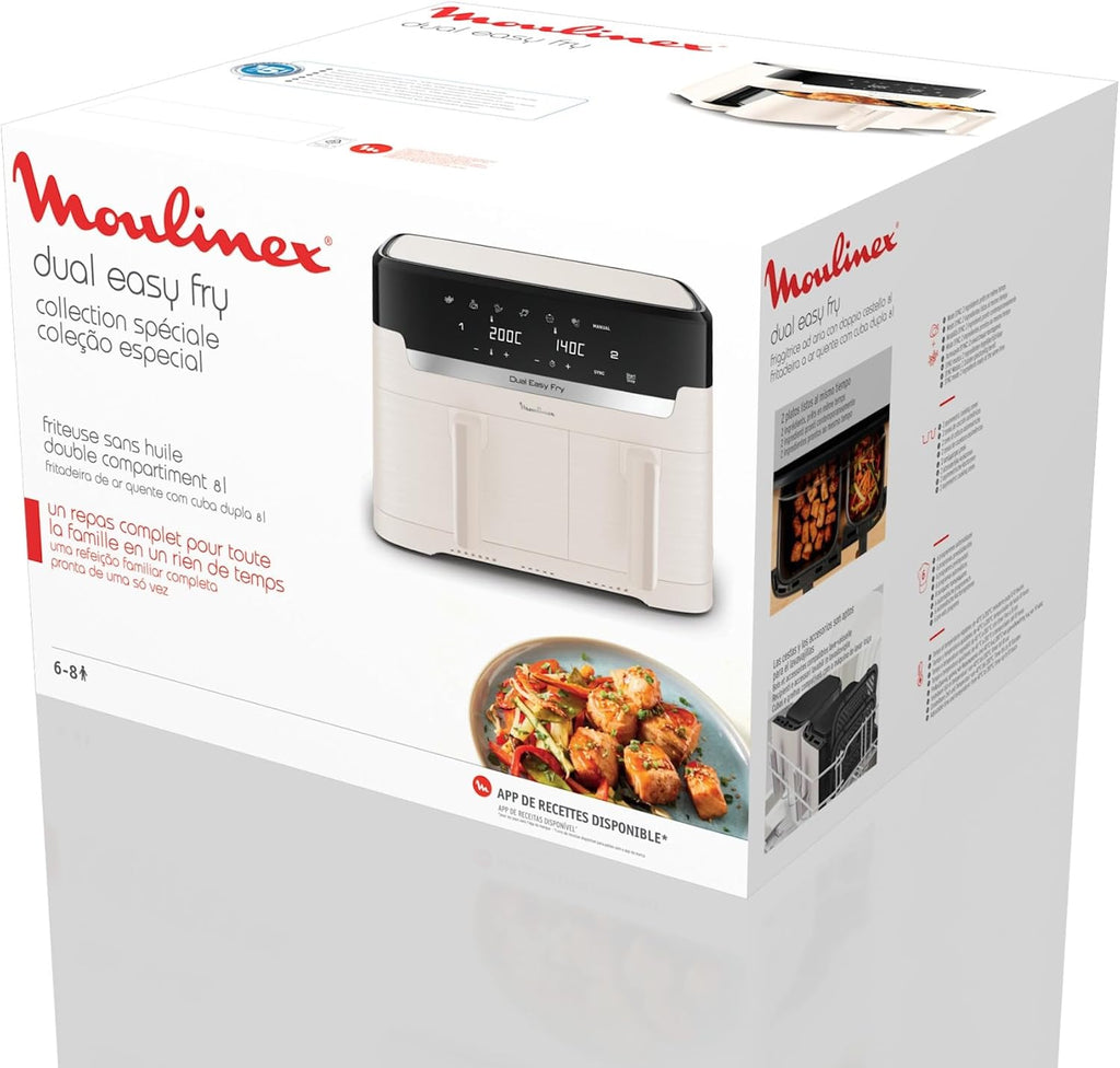 Moulinex Easy fry Collection Ivoire, 8L, Jusqu'à 8 personnes, 6 Programmes intuitifs, Air Fryer, Repas complet, synchronisation, Économie d'énergie, Application dédiée, EZ901AF0