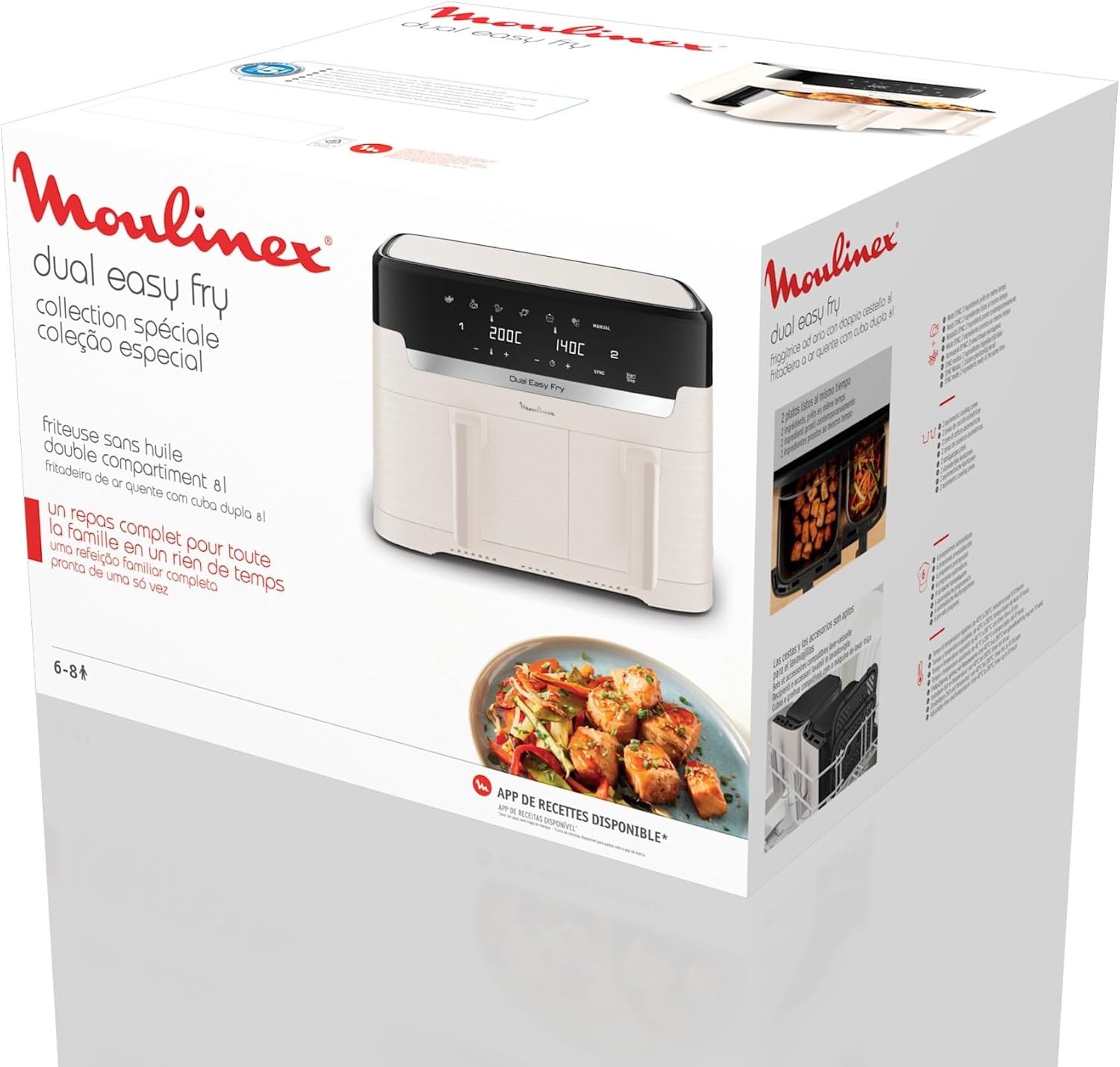 Moulinex Easy fry Collection Ivoire, 8L, Jusqu'à 8 personnes, 6 Programmes intuitifs, Air Fryer, Repas complet, synchronisation, Économie d'énergie, Application dédiée, EZ901AF0