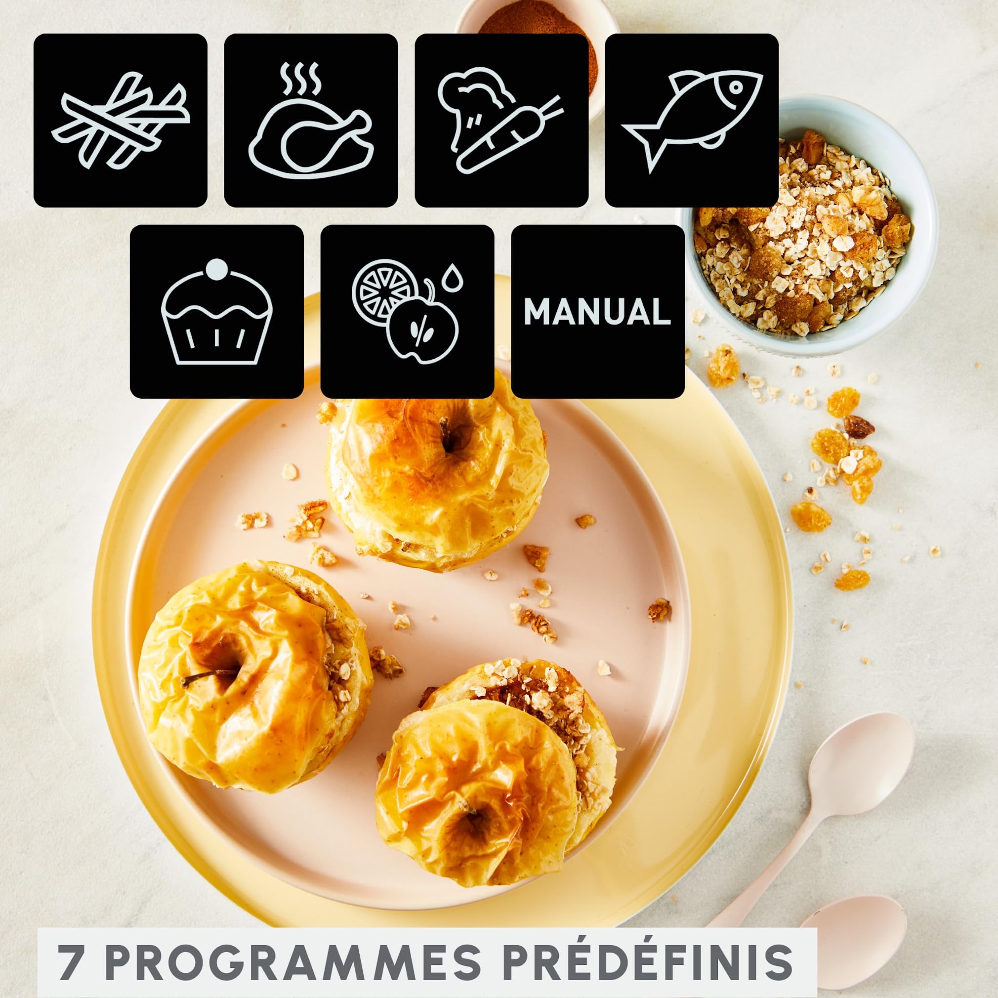 Moulinex Easy fry Collection Ivory, 8L, Up to 8 people, 6 Intuitive Programs, Air Fryer, Full Meal, Sync, Energy Saving, Dedicated App, EZ901AF0