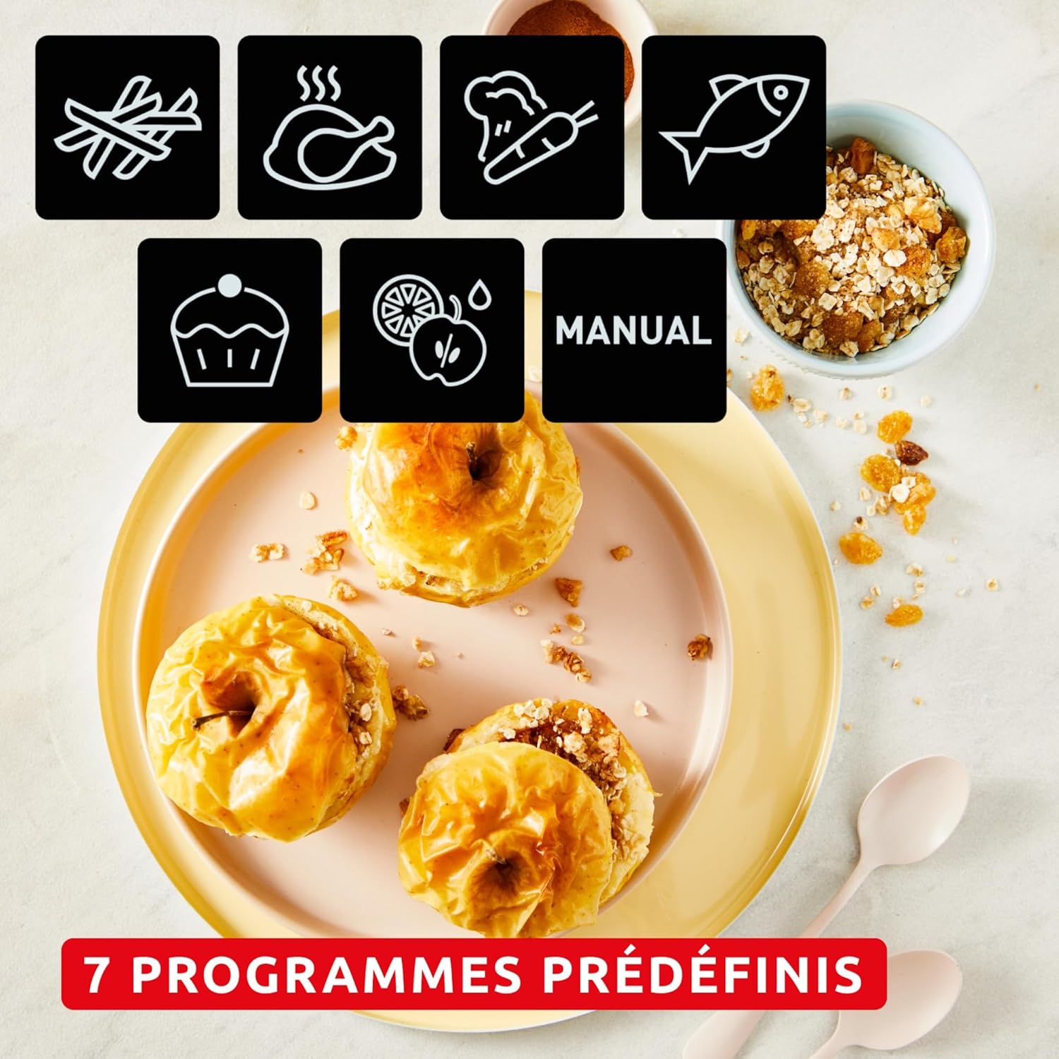 Moulinex Easy fry Collection Ivoire, 8L, Jusqu'à 8 personnes, 6 Programmes intuitifs, Air Fryer, Repas complet, synchronisation, Économie d'énergie, Application dédiée, EZ901AF0