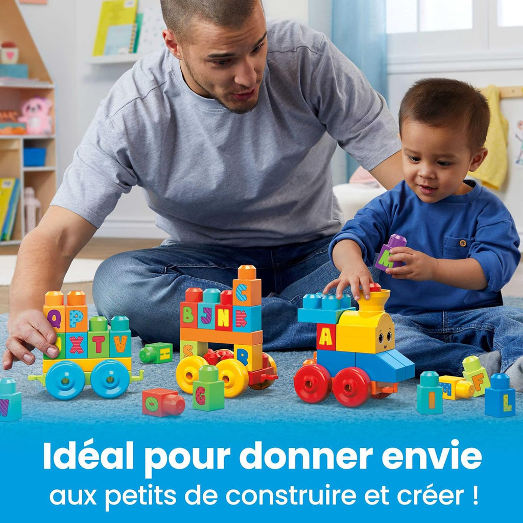 MEGA Bloks Le Train de L'Alphabet, jeu de blocs de construction, 50 pièces, jouet pour bébé et enfant de 1 à 5 ans, FWK22