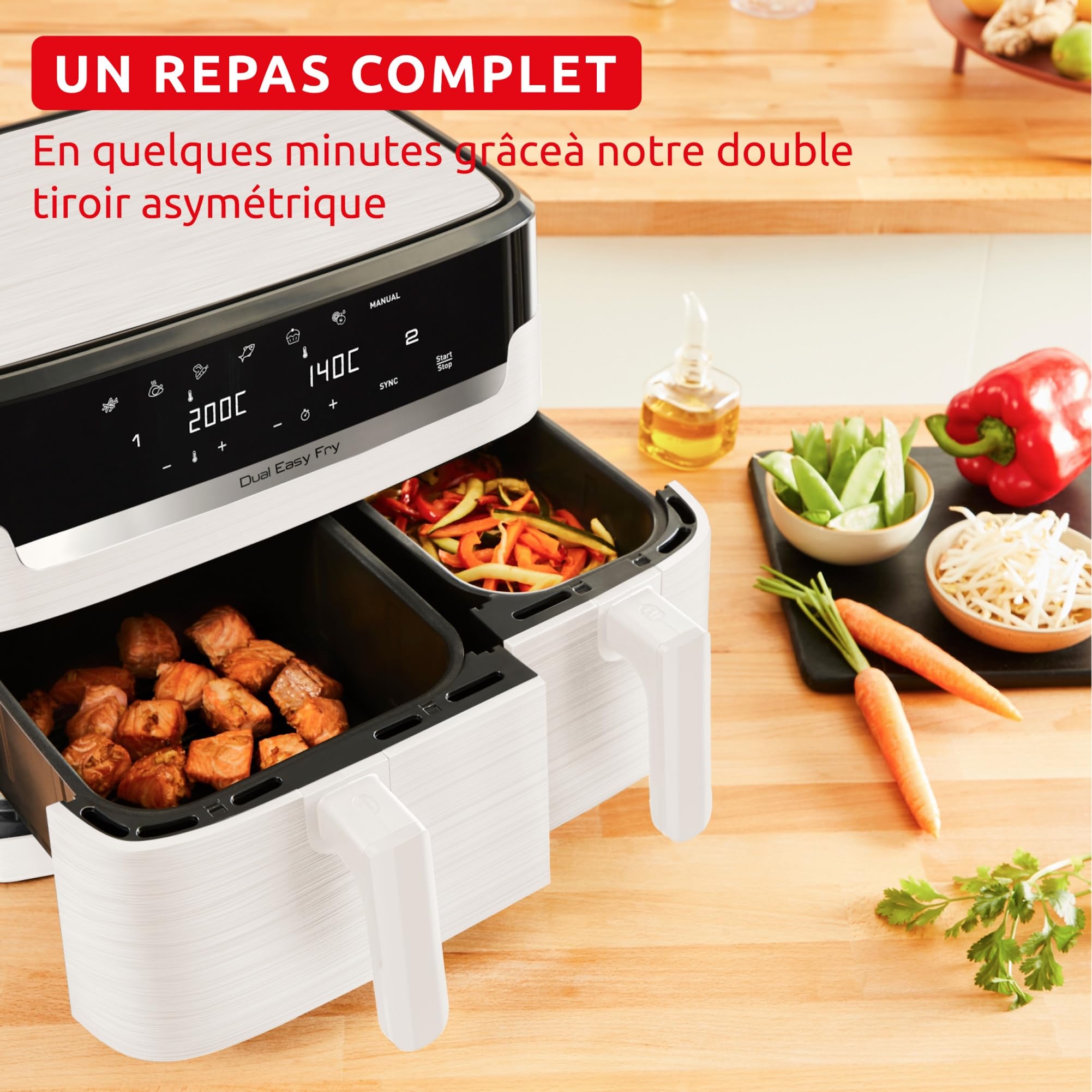 Moulinex Easy fry Collection Ivory, 8L, Up to 8 people, 6 Intuitive Programs, Air Fryer, Full Meal, Sync, Energy Saving, Dedicated App, EZ901AF0