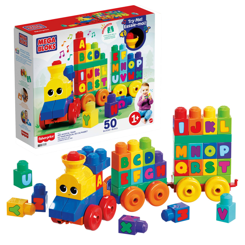MEGA Bloks Le Train de L'Alphabet, jeu de blocs de construction, 50 pièces, jouet pour bébé et enfant de 1 à 5 ans, FWK22