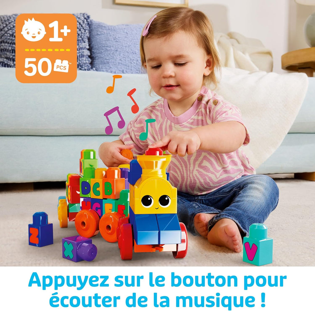 MEGA Bloks Le Train de L'Alphabet, jeu de blocs de construction, 50 pièces, jouet pour bébé et enfant de 1 à 5 ans, FWK22
