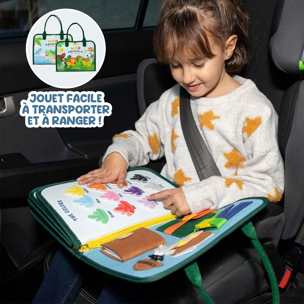 BONNYCO Busy Board Montessori de Feutre. Jouet Montessori Educatif, Malette Busy Book Motricité Fine. Jouets d'Activité et de Développement, Cadeau Enfant Garcon Fille 1 2 3 4 5 6 Anniversaire Noel